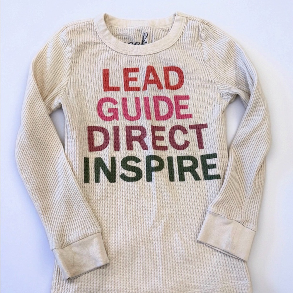 Peek Cream Long Sleeve Top with Colorful Motivational Text